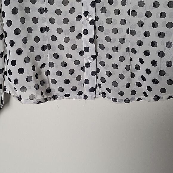 NWT XS S Ruffle Dot Black Victorian Long Sleeve Blouse Bow High Neck Tie Blouse - Picture 4 of 12